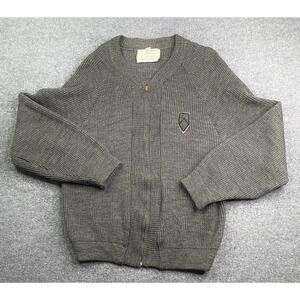 Penneys Cardigan Mens‎ L Gray Vintage 100% Wool Full Zip Ribbed Knit Sweater